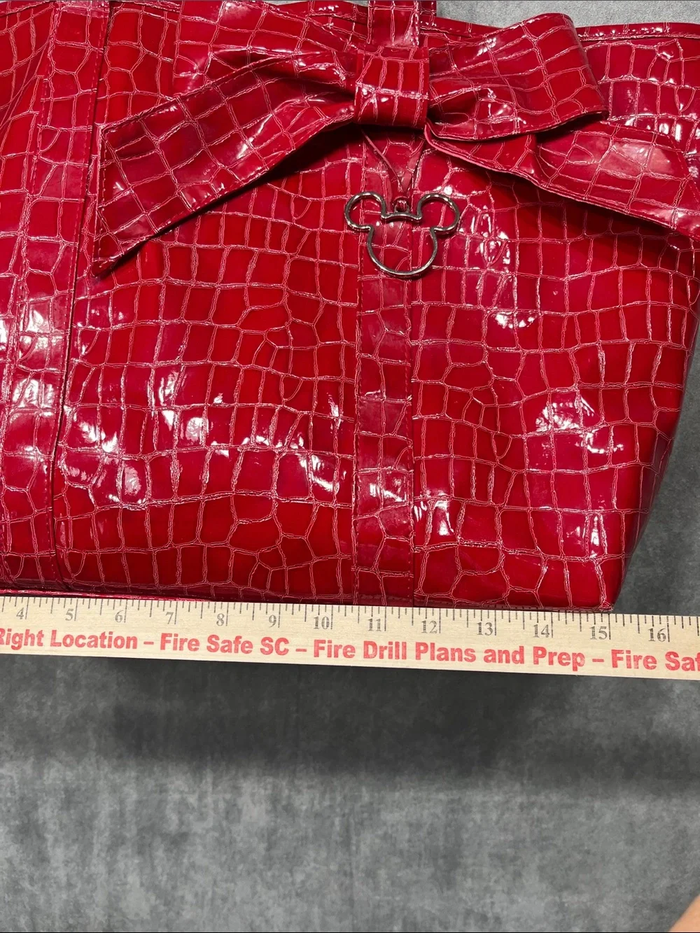 Disney Parks Red Croc Embossed Mickey Bow Tote Bag Disneyland WDW